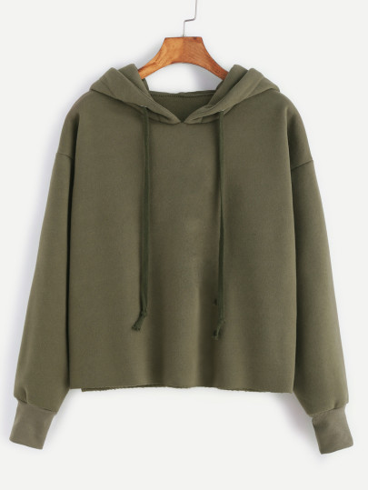 Hooded Drawstring Raw Hem Sweatshirt