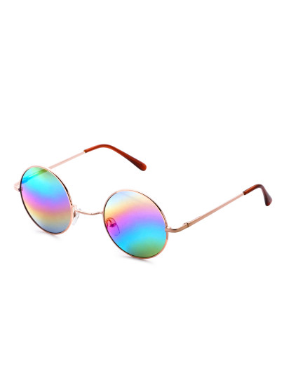 Gold Frame Colorful Lens Round Sunglass