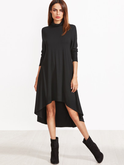 Robe à encolure ras du cou haut et bas -noir