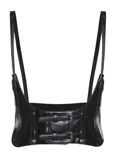 Black Buckled Elastic Wide Waist Belt With Suspenders