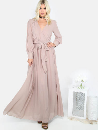 Khaki - Flauschig gesammeltes Maxikleid