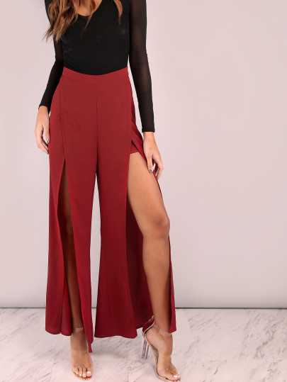 Burgundy Slit Wrap Pants
