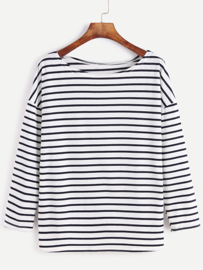 Camiseta de rayas con hombro caído - negro blanco