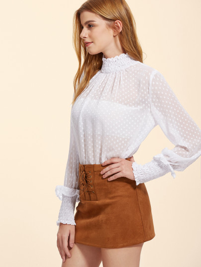 Blusa manga larga con puño pliegue - blanco