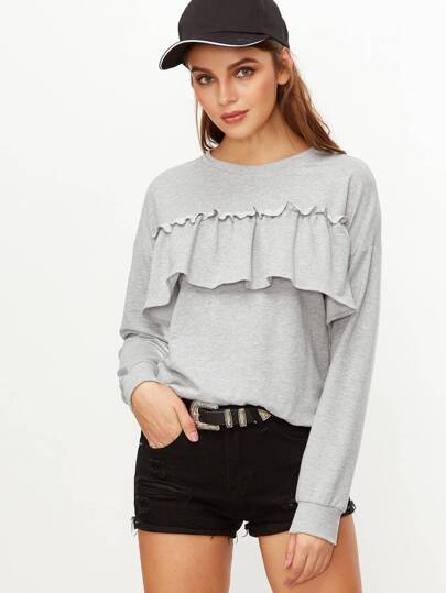 Sweatshirt Rüschen Saum -hell grau