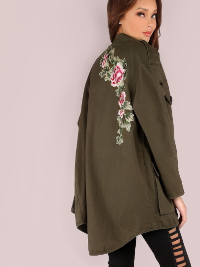 Chaqueta extragrande con bordado - verde oliva