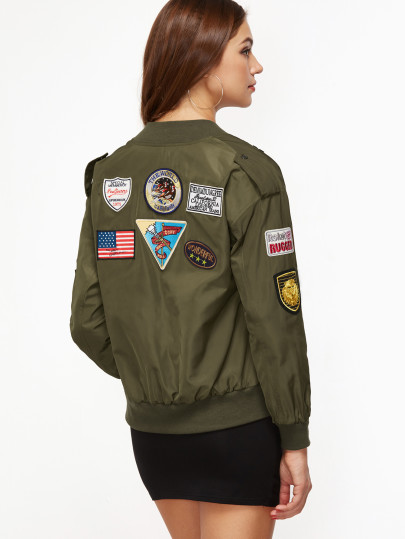 Cazadora bomber con parche - verde oliva