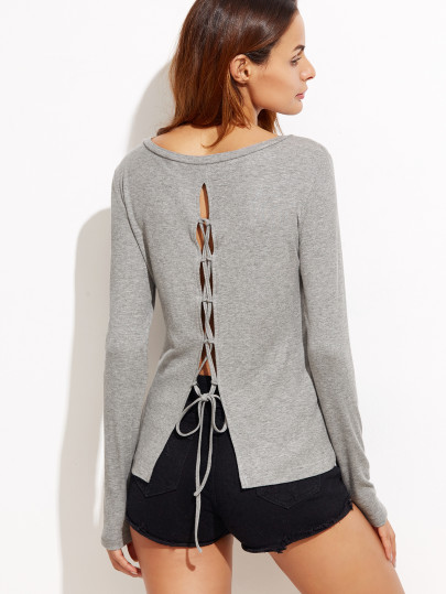 T-shirt dos avec lacet - gris