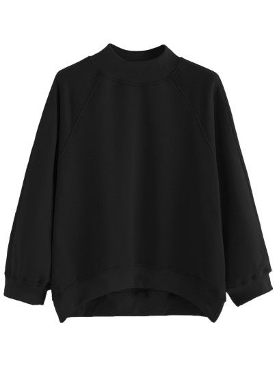 Black Raglan Sleeve Dip Hem Sweatshirt