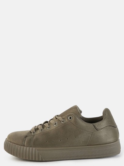 Faux Suede Textured Sole Sneakers KHAKI