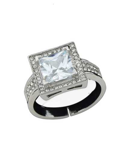 Bague large avec cristal imitation couleur argent