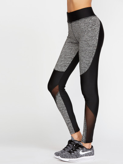 Leggings Inseriti A Maglia A Rete - Contrasto