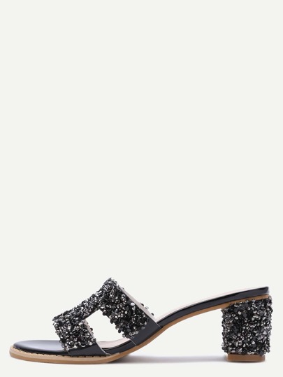 Sandales à talons avec paillettes peep-toe -noir