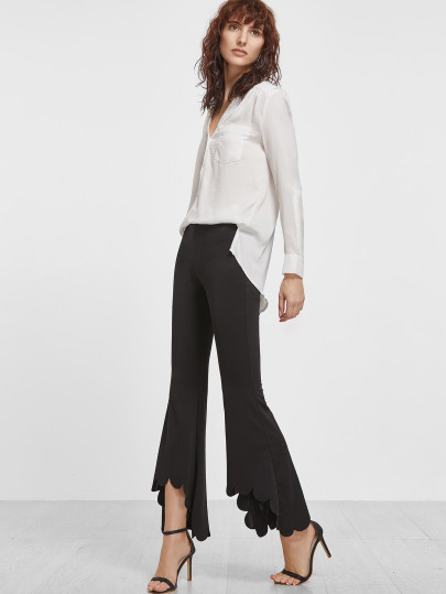 Pantalones acampanados con ribete festoneado - negro