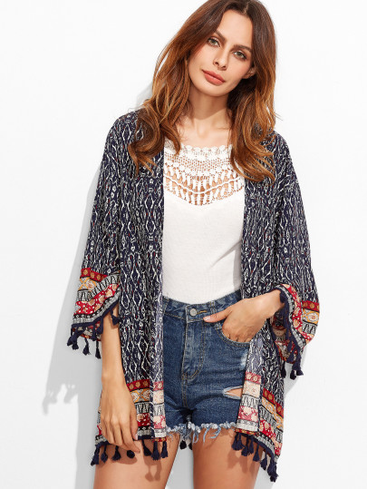 Kimono élancé imprimé tribal -marine