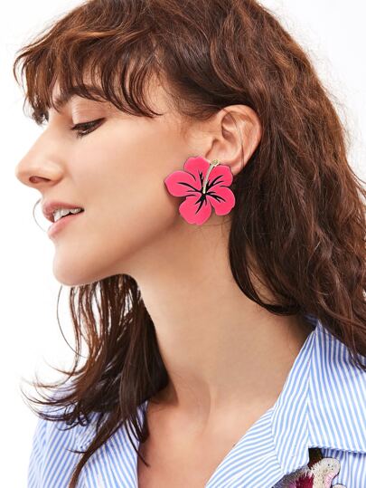 Hot Pink Floral Statement Earrings