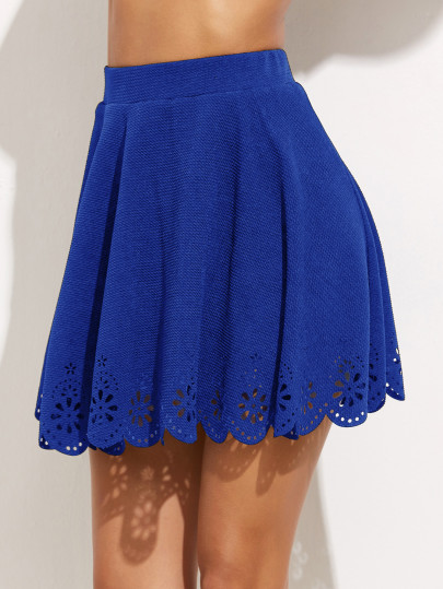 Jupe à laets découpé festonné texturé -bleu royal