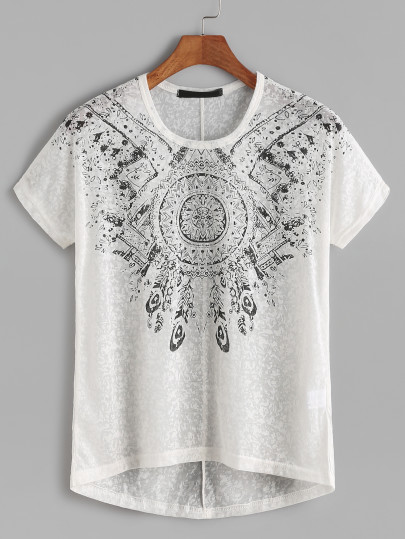 T-shirt imprimé vintage asymétrique -beige