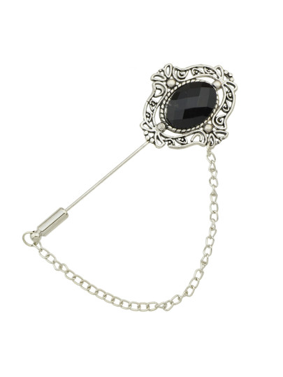 Silver Plated Rhinestone Long Chain Brooches Pin