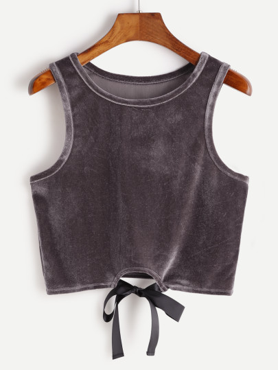 Tie Front Crop Velvet Tank Top