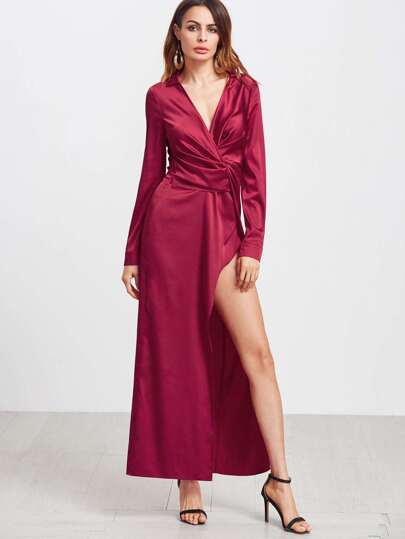 Vestido escote V con diseño retorcido - rojo
