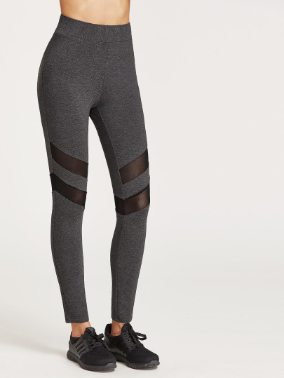 High Waist Leggings With Mesh Panel Detail