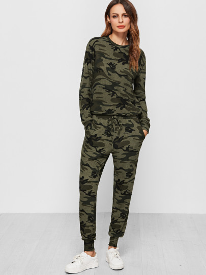 Sweatsuit Camo Druck-oilv grün