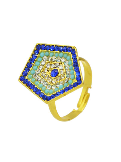 Anillo en forma pentágono con strass - dorado