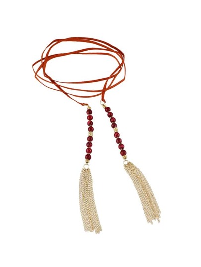Collar largo de ante con flecos - rojo