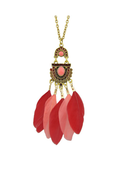 Collar con colgante de pluma-rojo