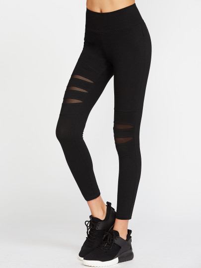 Leggings avec ceinture large maille d'ouverture - noir