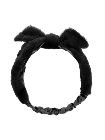 Black Faux Fur Bow Headband