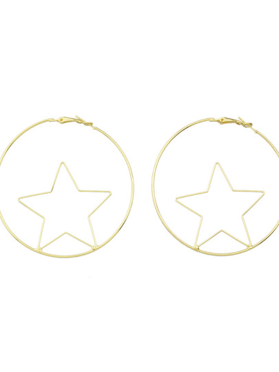 Fashion Gold Color Star Shape Big Hoop Earrings