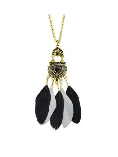 Collar con colgante de pluma-negro