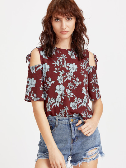 Top con hombros al aire y estampado floral - burdeos
