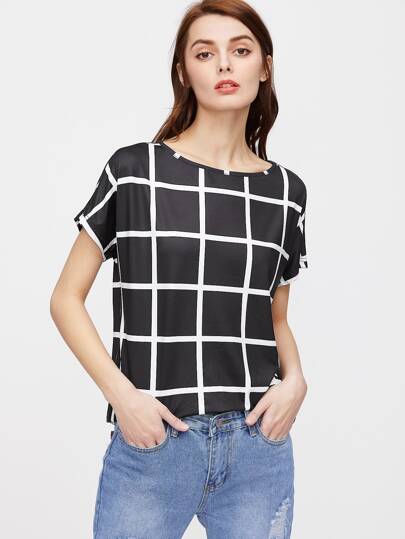 Camiseta a cuadros - negro