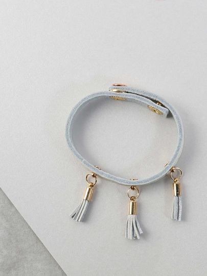 Tassel Faux Leather Bracelet WHITE
