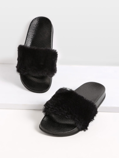 Pantuflas de piel de conejo - negro