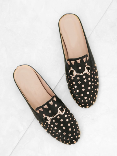 Black Gold Stud Embellished Slip-on Loafers