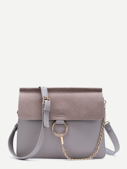 Bolso faux suede anillo aleta -gris