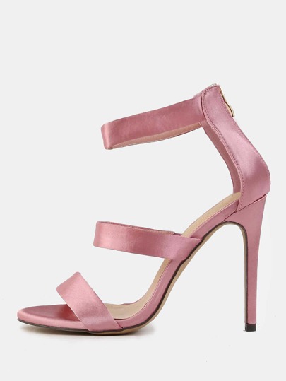 Triple Strap Satin High Heels DUSTY PINK
