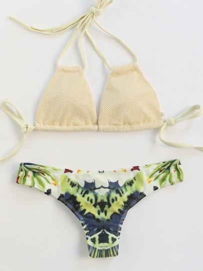 Collection de bikini imprimé lettreMix & Match sexy -abricot