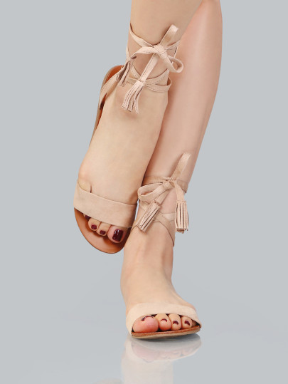 Imitation Suede Wrap Sandals NATURAL