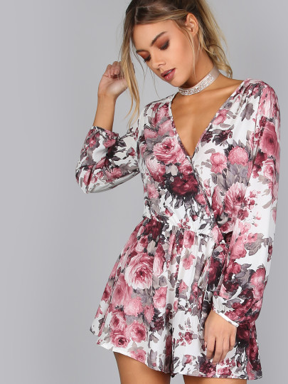 Mono Quer Jumpsuit mit Blumen Muster und elastischen Bündchen