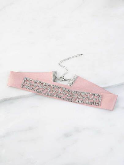 Pastel Rhinestone Cut Out Necklace PINK
