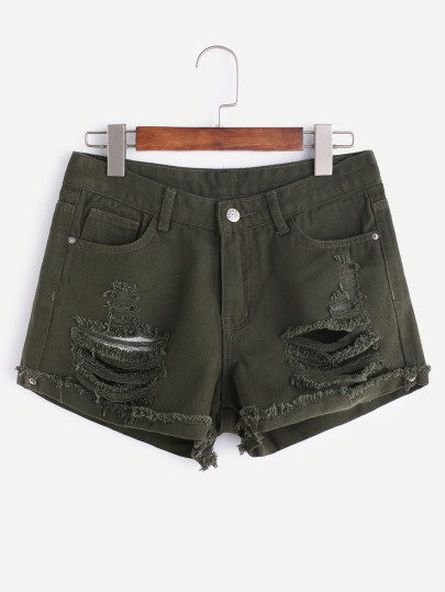 Shorts rotos deshilachados - verde oliva