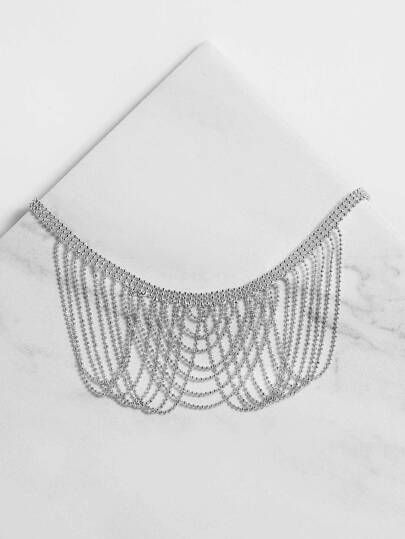 Scalloped Metallic Beaded Choker SILVER