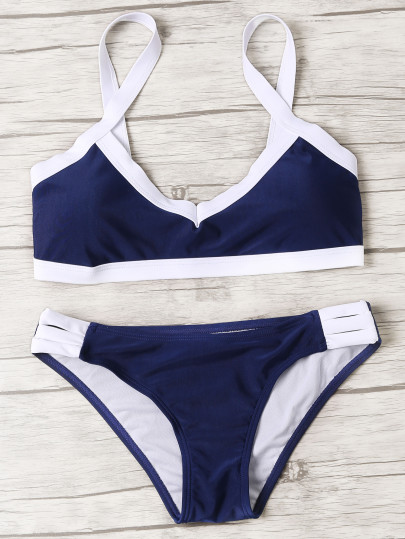 Contrast Trim Ladder Cutout Bikini Set