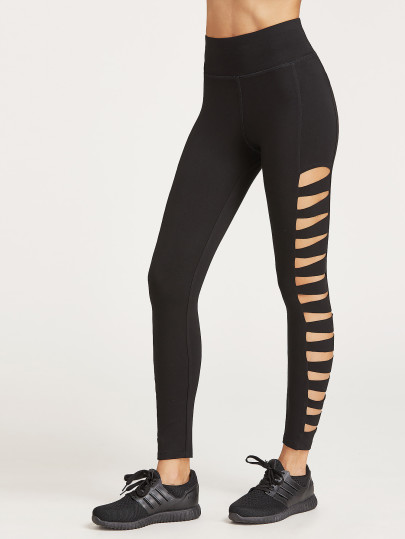 Black Ladder Cutout Wide Waistband Leggings