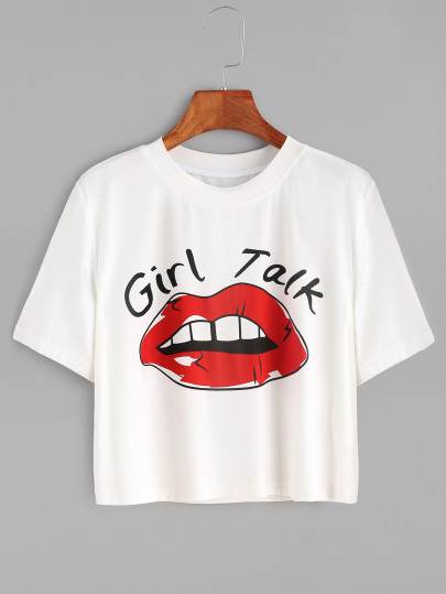 Lip Print Crop Tee